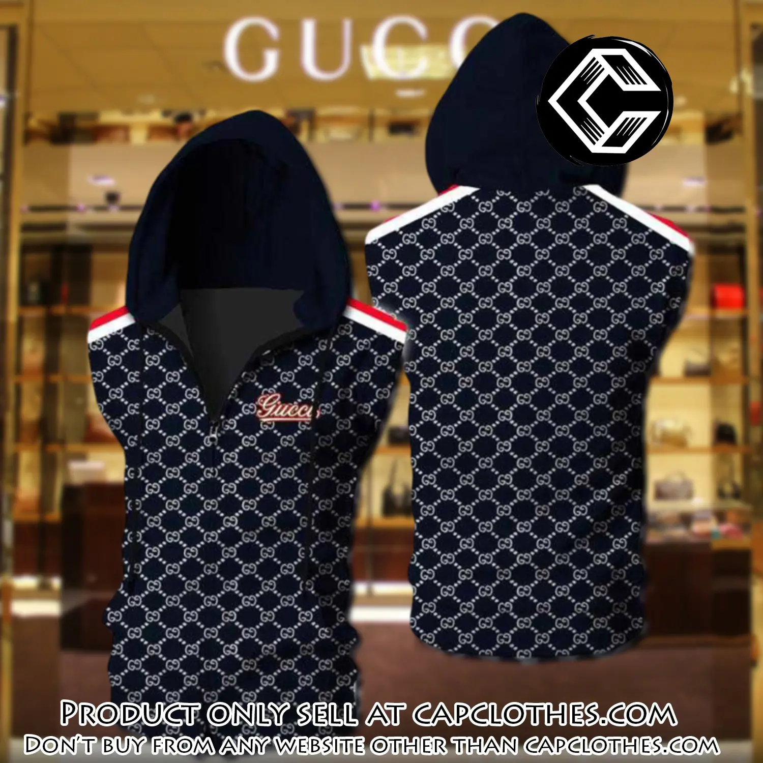 Gucci navy unisex sleeveless zip up hoodie luxury for men women szh006 cc5839156